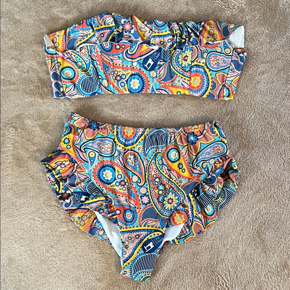 Polo by Ralph Lauren Multicolor Paisley Bandeau Bikini — Blue, Yellow, Pink